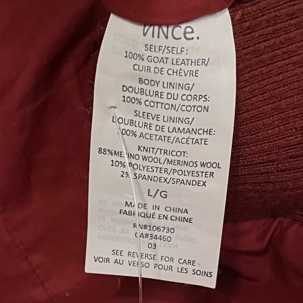 NWOT 🔥Vince Leather Moto Jacket Red X LARGE Womens Zip Up Layered - Picture 9 of 10